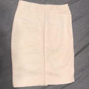 White Pencil Skirt with Front Fray Detail